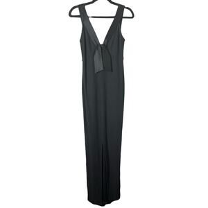 St. John Women's Black Knit Satin Bow Trim Sleeveless Full Length Gown Size 4